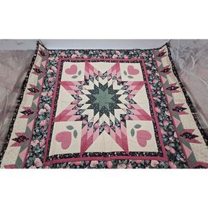 Handmade Patchwork Wall Hanging  With Floral & Heart Motif Size 36 X 36